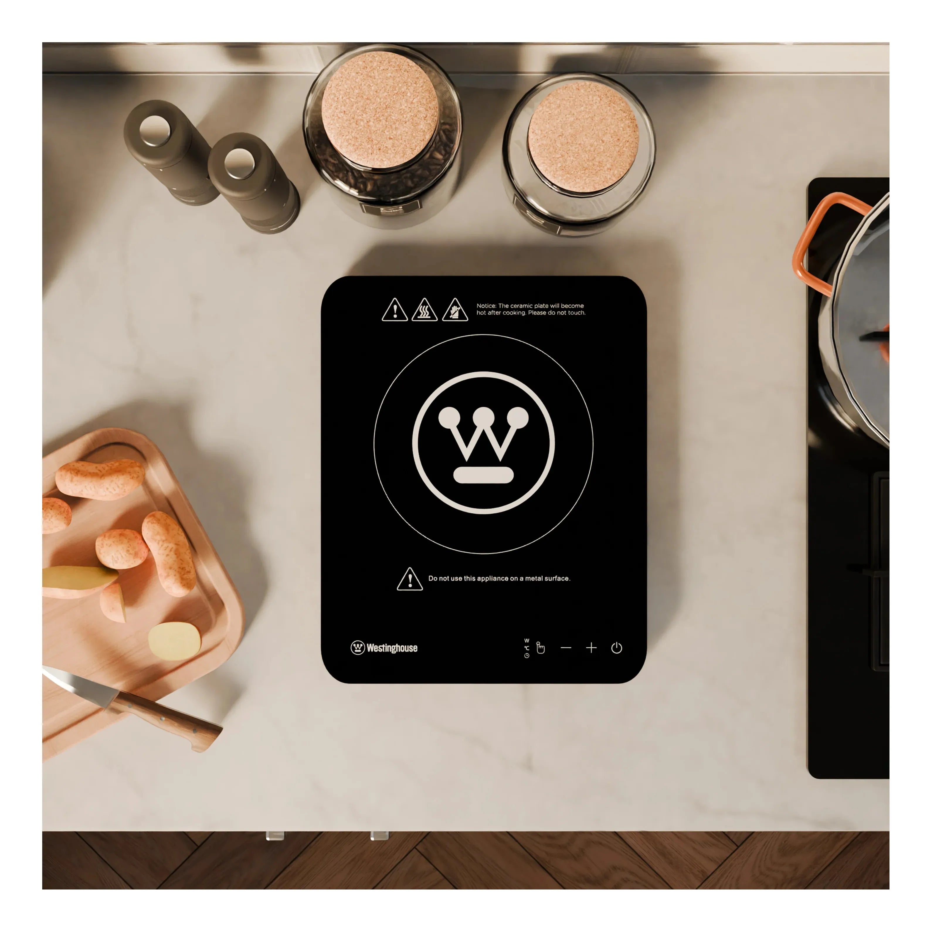 Westinghouse 2000W Single Induction Cooktop Hot Plate Super Slim 280 x 350 x 23mm