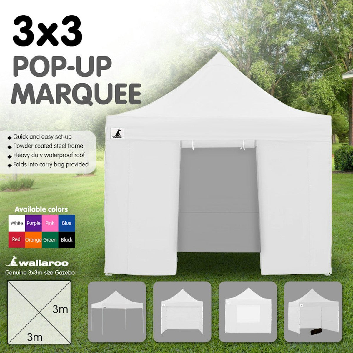 Wallaroo Gazebo Tent Marquee 3x3 White
