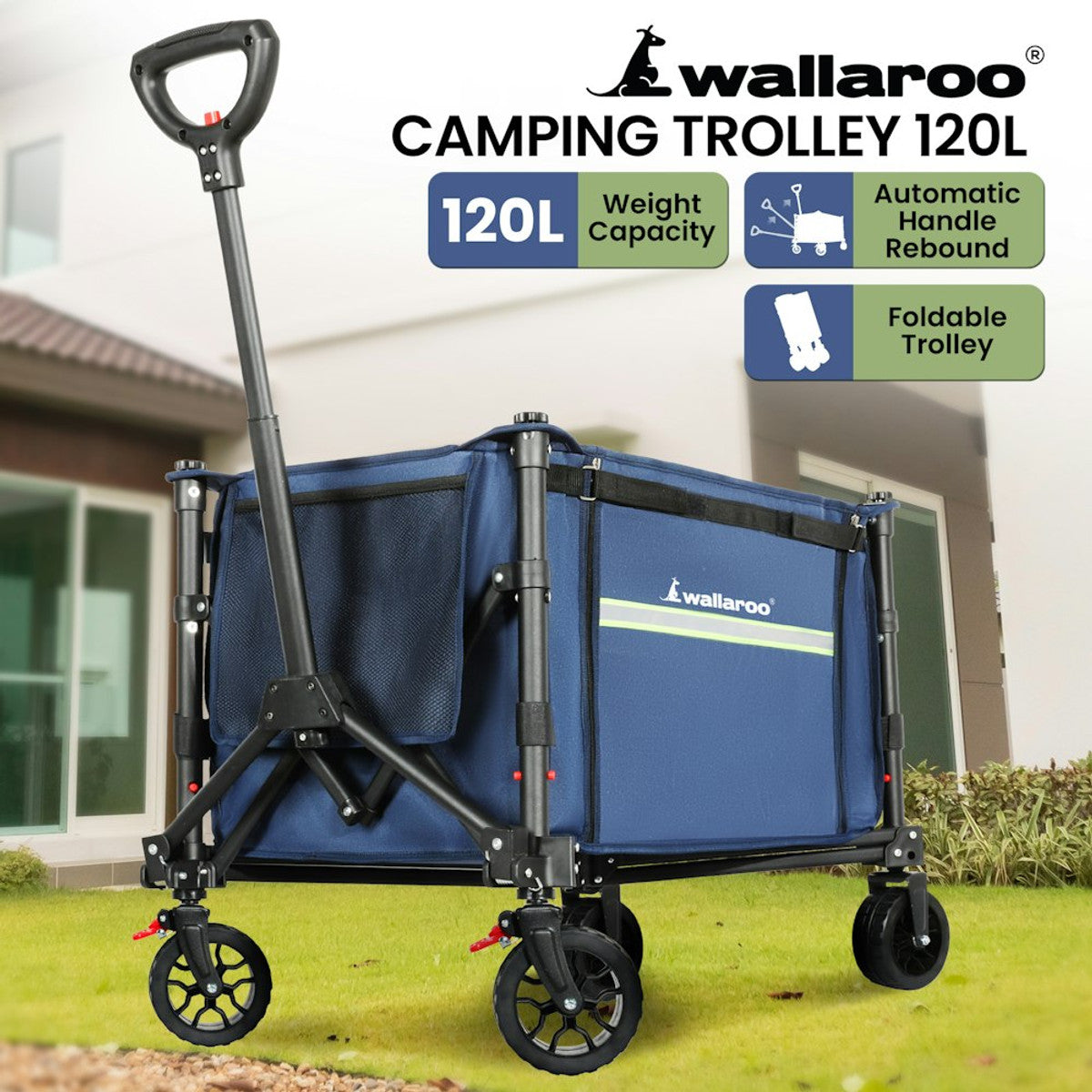Wallaroo Collapsible Camping Trolley 120L Blue