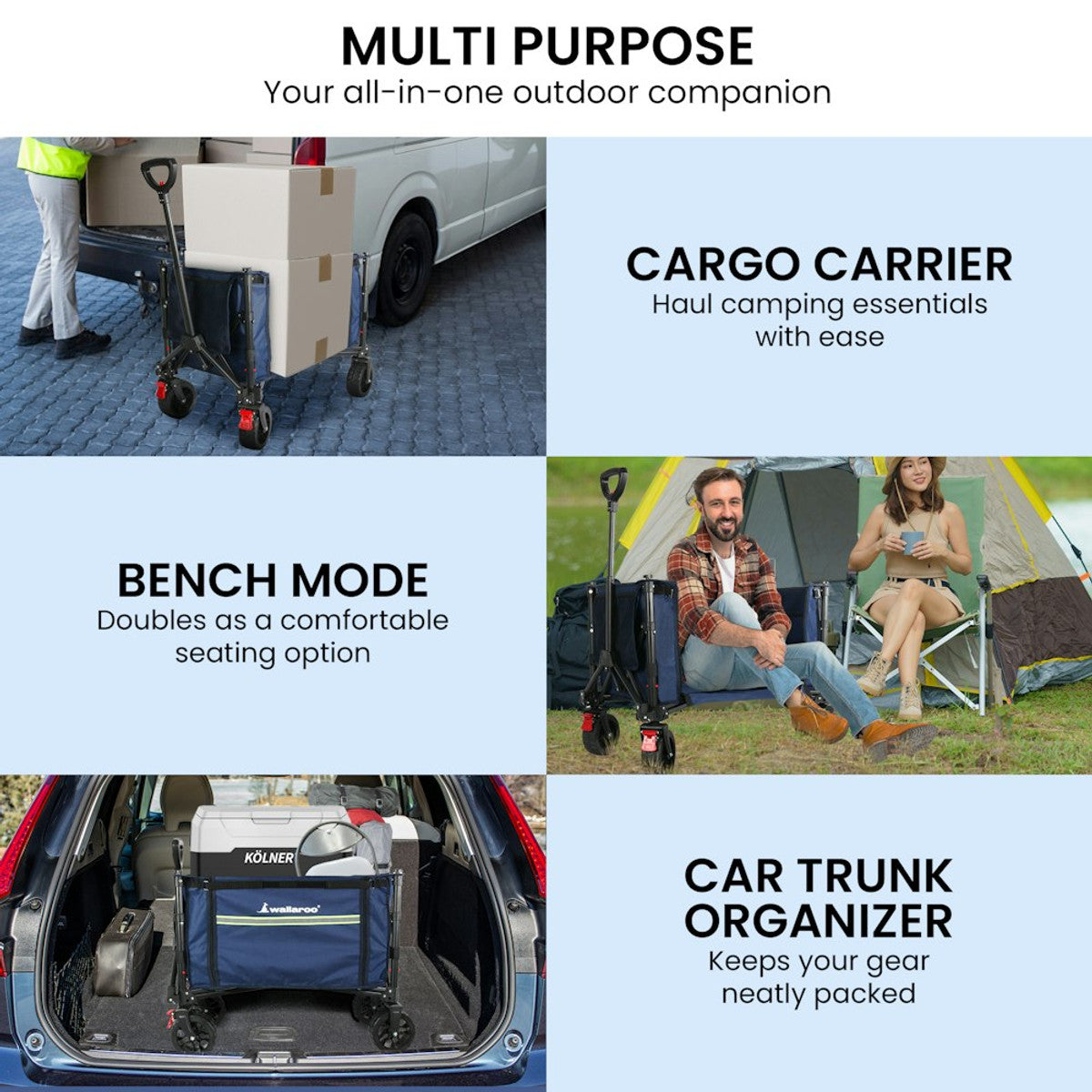 Wallaroo Collapsible Camping Trolley 120L Blue