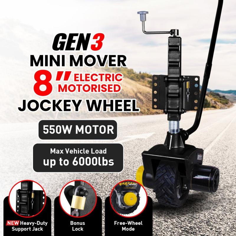 Mini Mover 12V 550w Motorised Electric Jockey Wheel Gen3 BLACK - RV Online