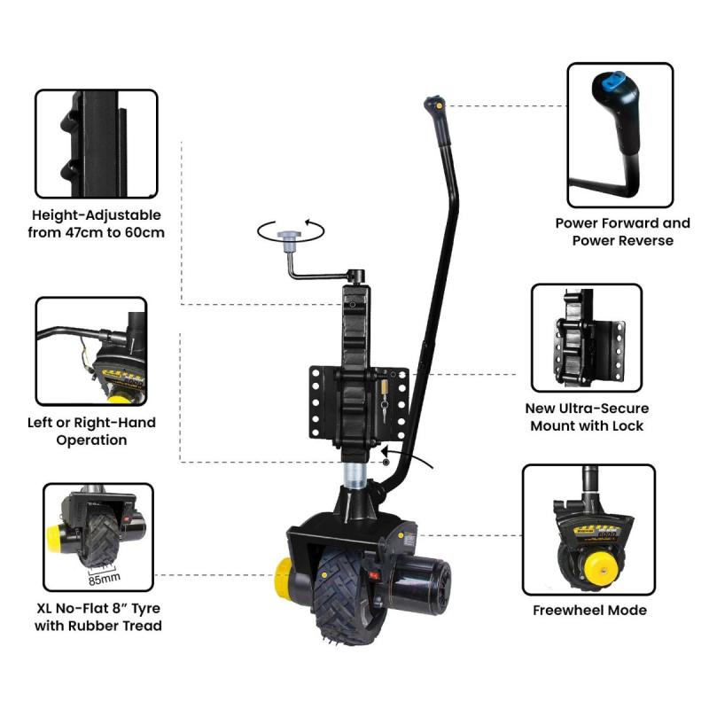 Mini Mover 12V 550w Motorised Electric Jockey Wheel Gen3 BLACK - RV Online