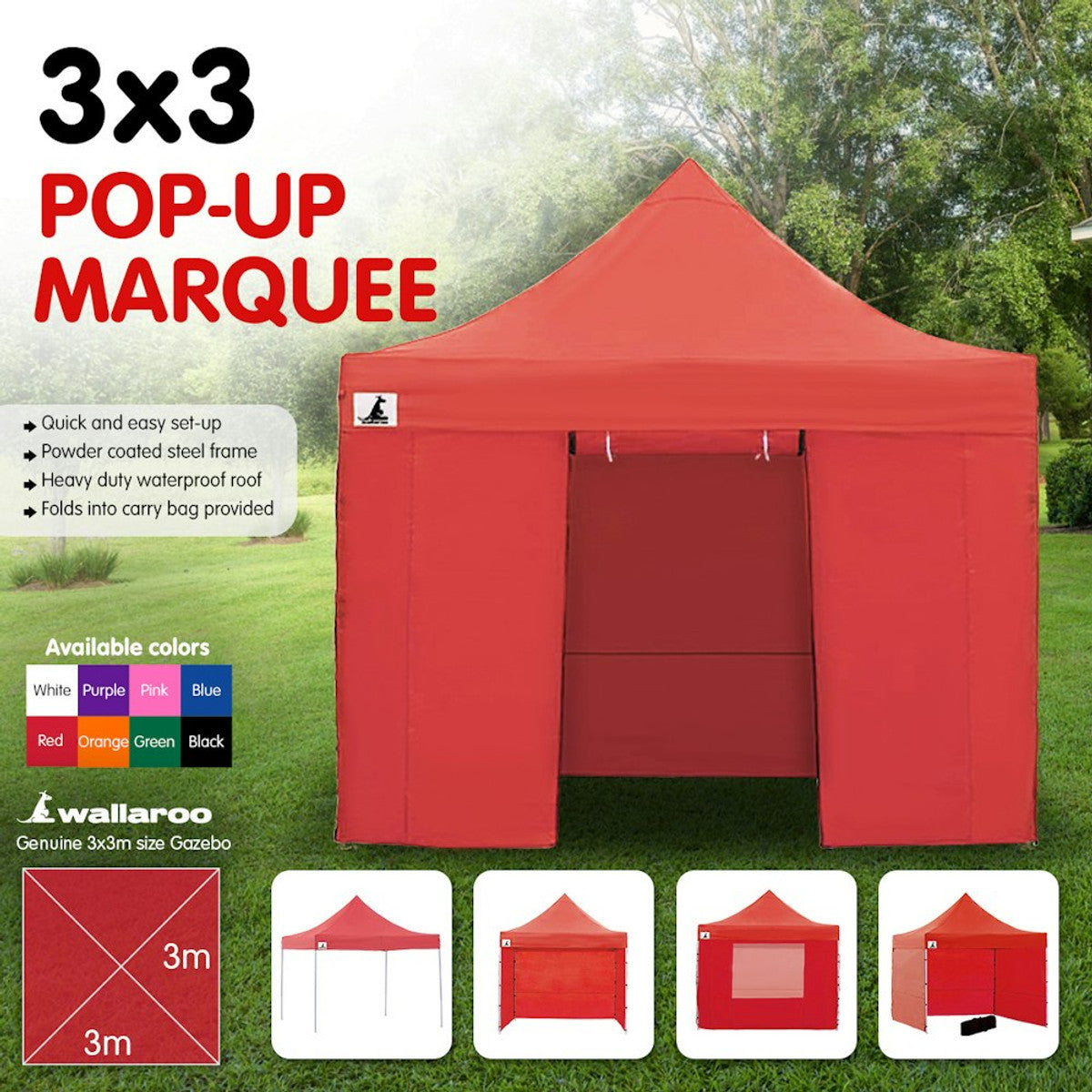 Wallaroo Gazebo Tent Marquee 3x3 Red