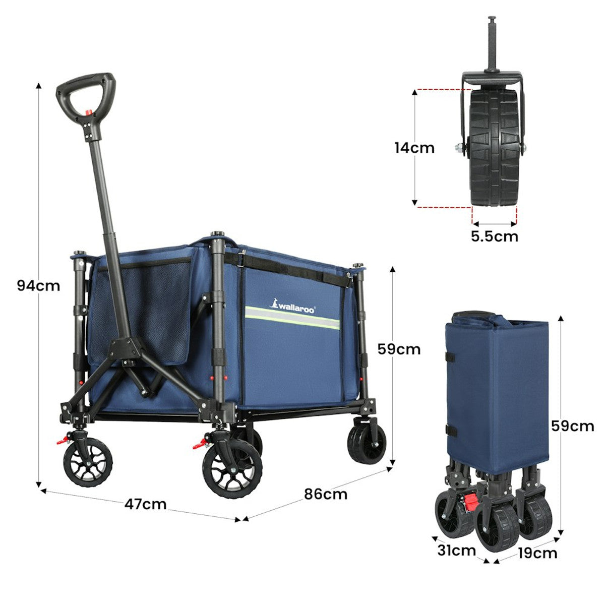 Wallaroo Collapsible Camping Trolley 120L Blue
