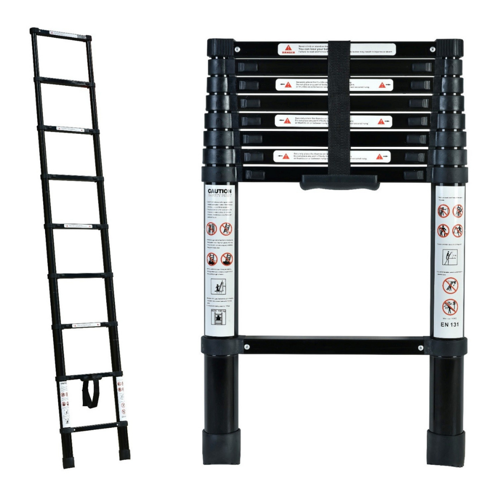 TRA - 2.6m Portable Telescopic Black Ladder with Carry Bag