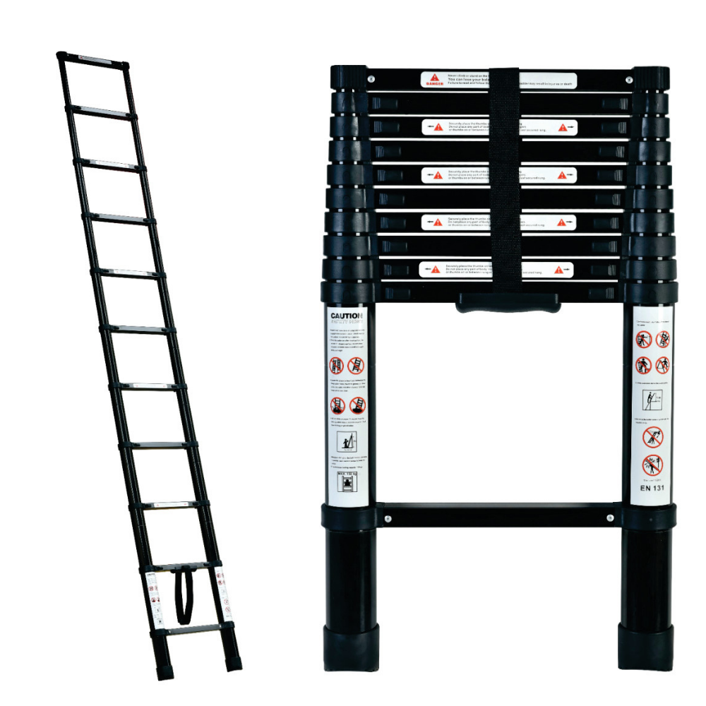 TRA - 3.2m Portable Telescopic Black Ladder with Carry Bag