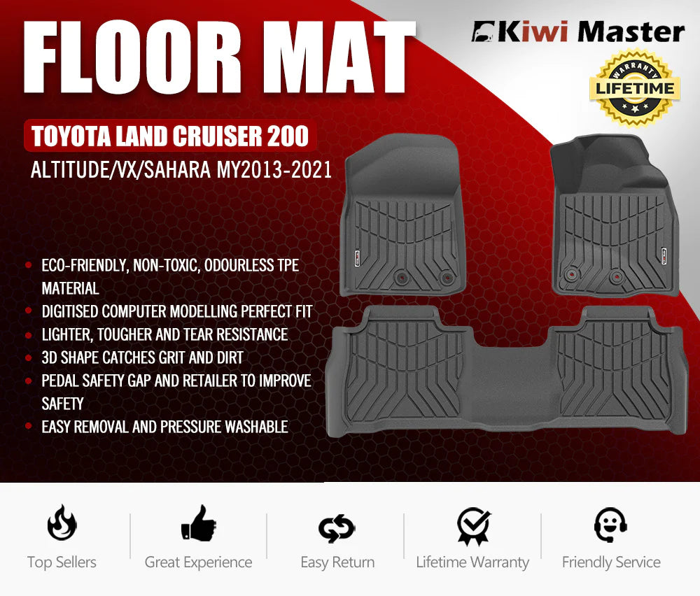 KIWI MASTER 3D Car Floor Mats Fit Toyota Land Cruiser 200 Series VX Sahara MY 2013-2021