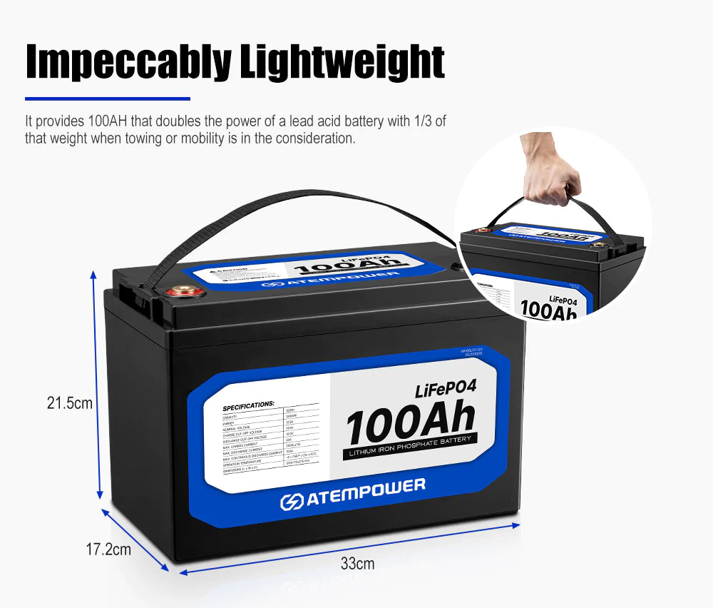 ATEM POWER 12V Lithium Battery LiFePO4 100Ah