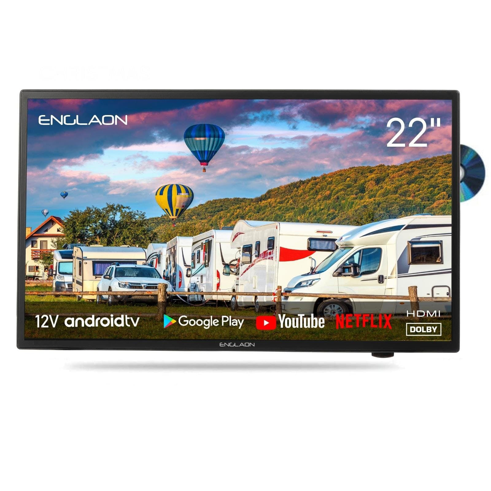 Englaon 22’’ Full HD Smart 12V TV Bluetooth Chromecast With Built-in DVD Player-RV Online