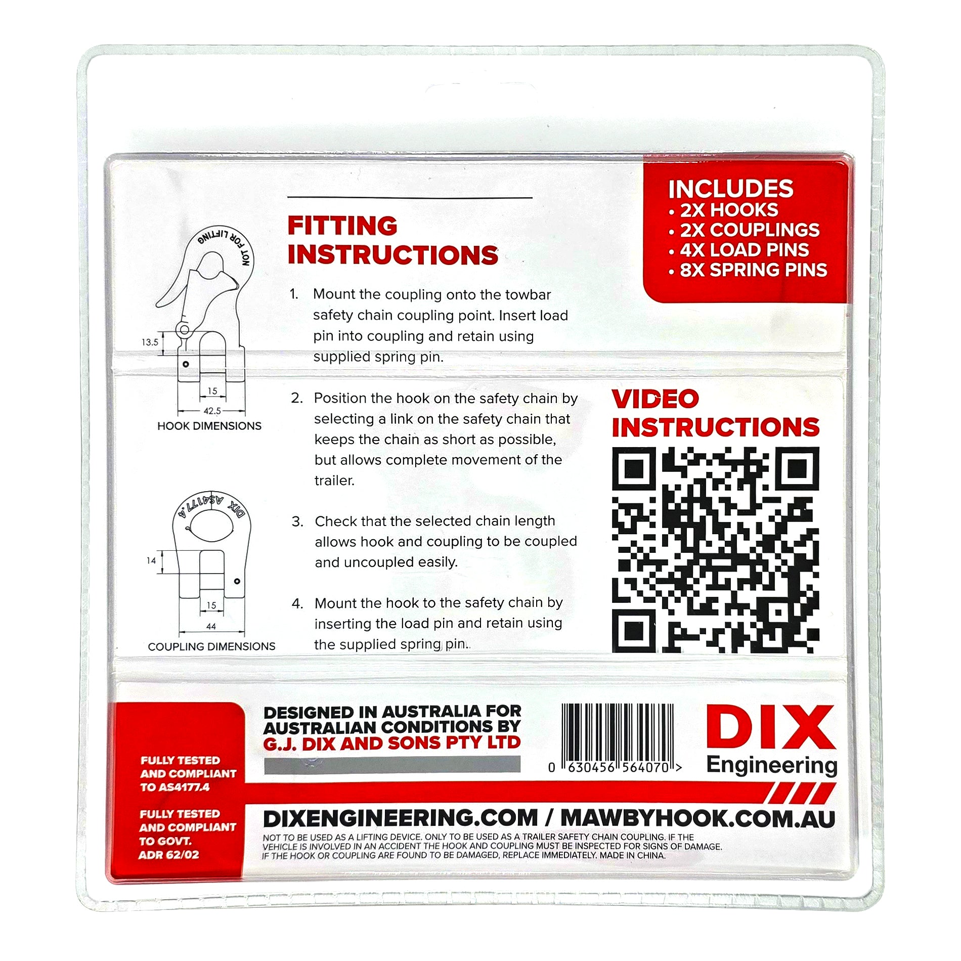 Mawby Hook Trailer Safety Chain Coupling 3.5T 13mm Throat - Pair - Australian Standard Compliant - RV Online