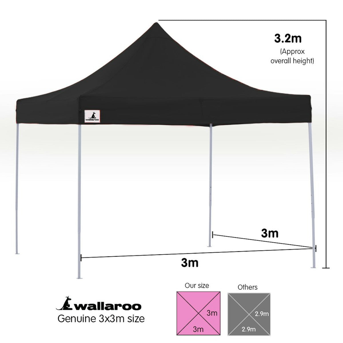 Wallaroo Gazebo Tent Marquee 3x3 Black