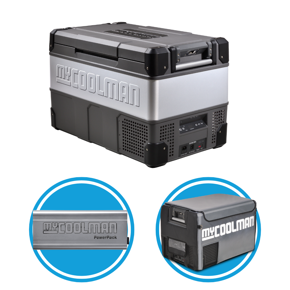 myCOOLMAN 60L "The All-Rounder" Portable Fridge With PowerPack & Insulated Cover