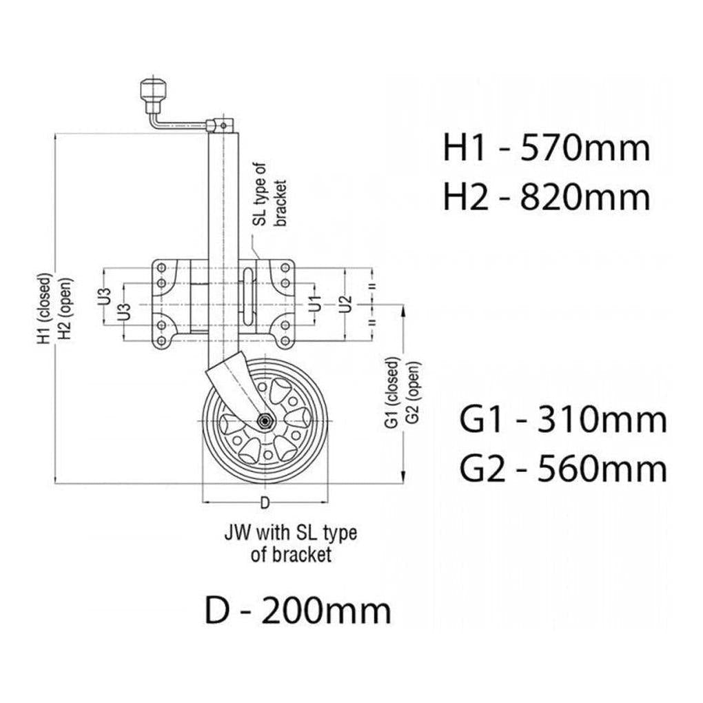 ALKO Premium 8" 200mm Jockey Wheel Inc Large Swivel Bracket