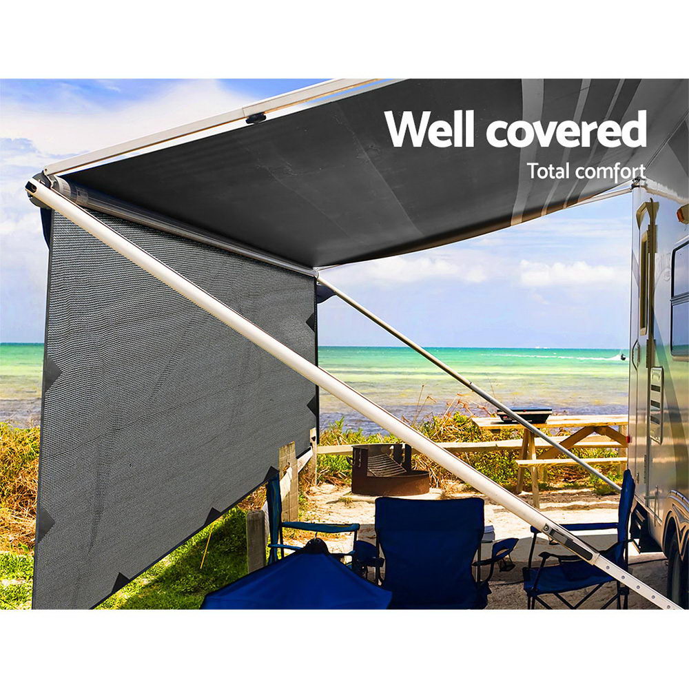 Caravan Privacy Screen Roll Out Awning 3.4x1.95M End Wall Side Sun Shade Grey - RV Online