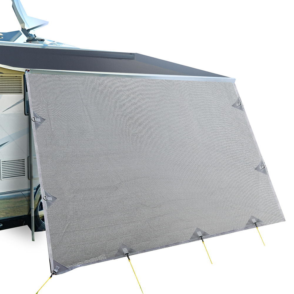 Weisshorn Caravan Privacy Screen Roll Out Awning 3.7x1.95M End Wall Side Sun Shade Grey