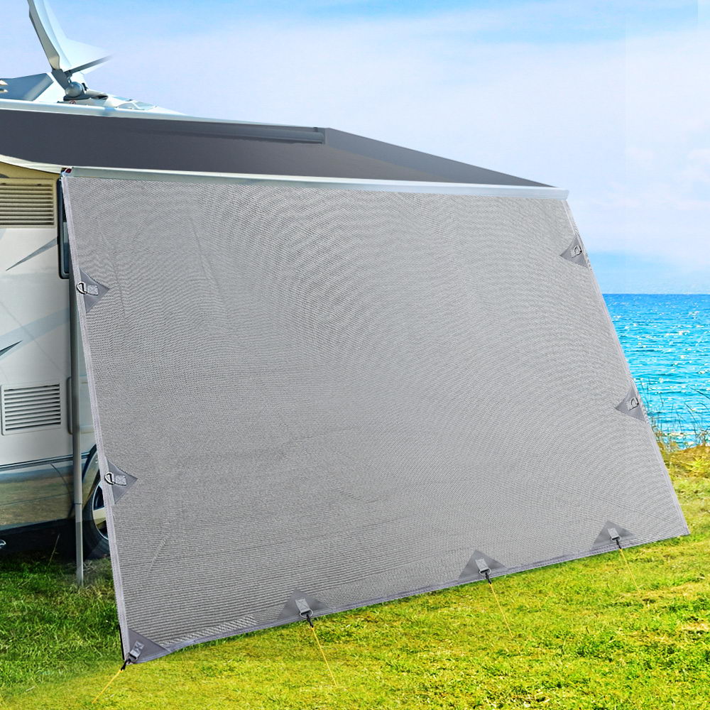 Caravan Privacy Screen Roll Out Awning 4Mx1.95M End Wall Side Sun Shade Grey - RV Online