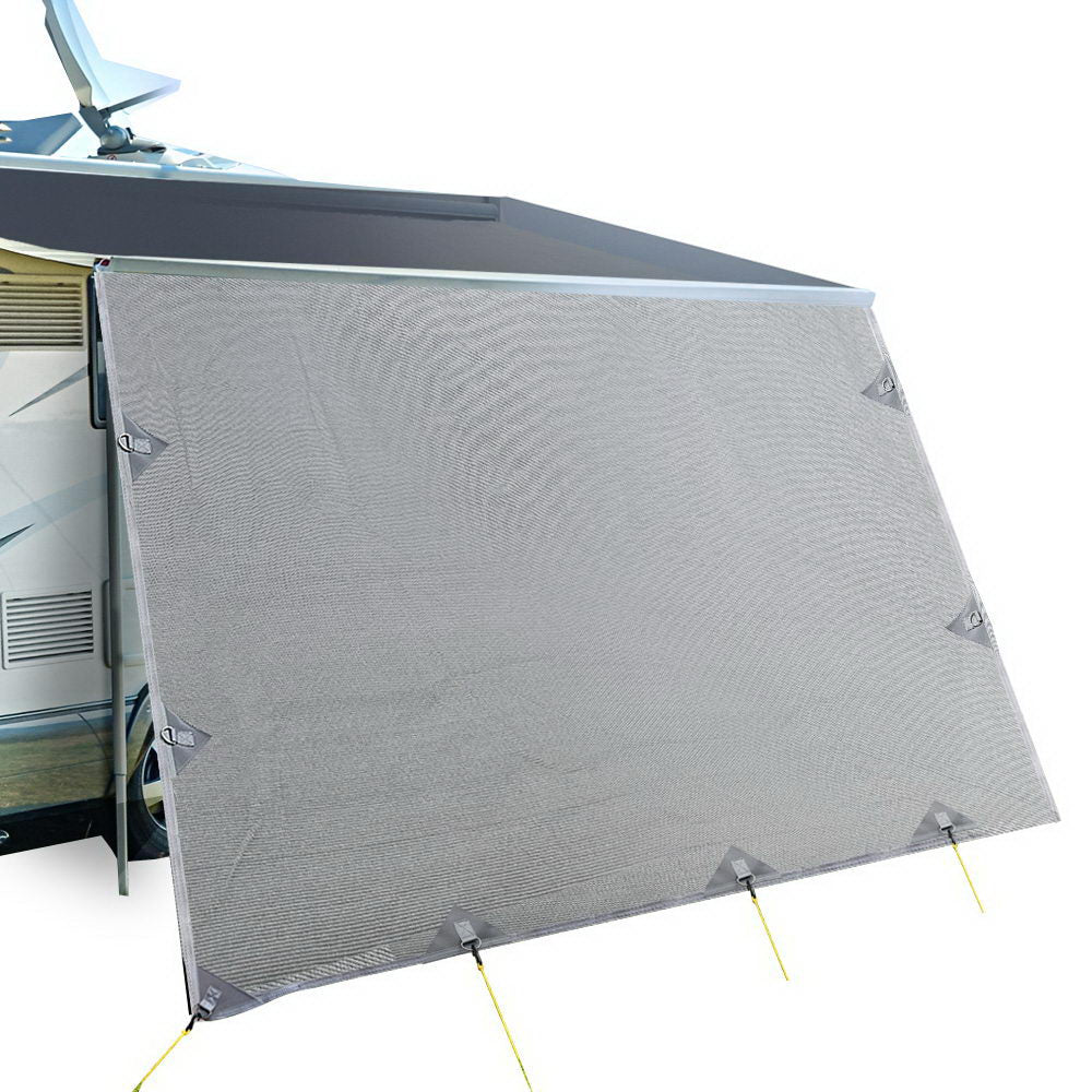 Weisshorn Caravan Privacy Screen Roll Out Awning 4.6x1.95M End Wall Side Sun Shade Grey
