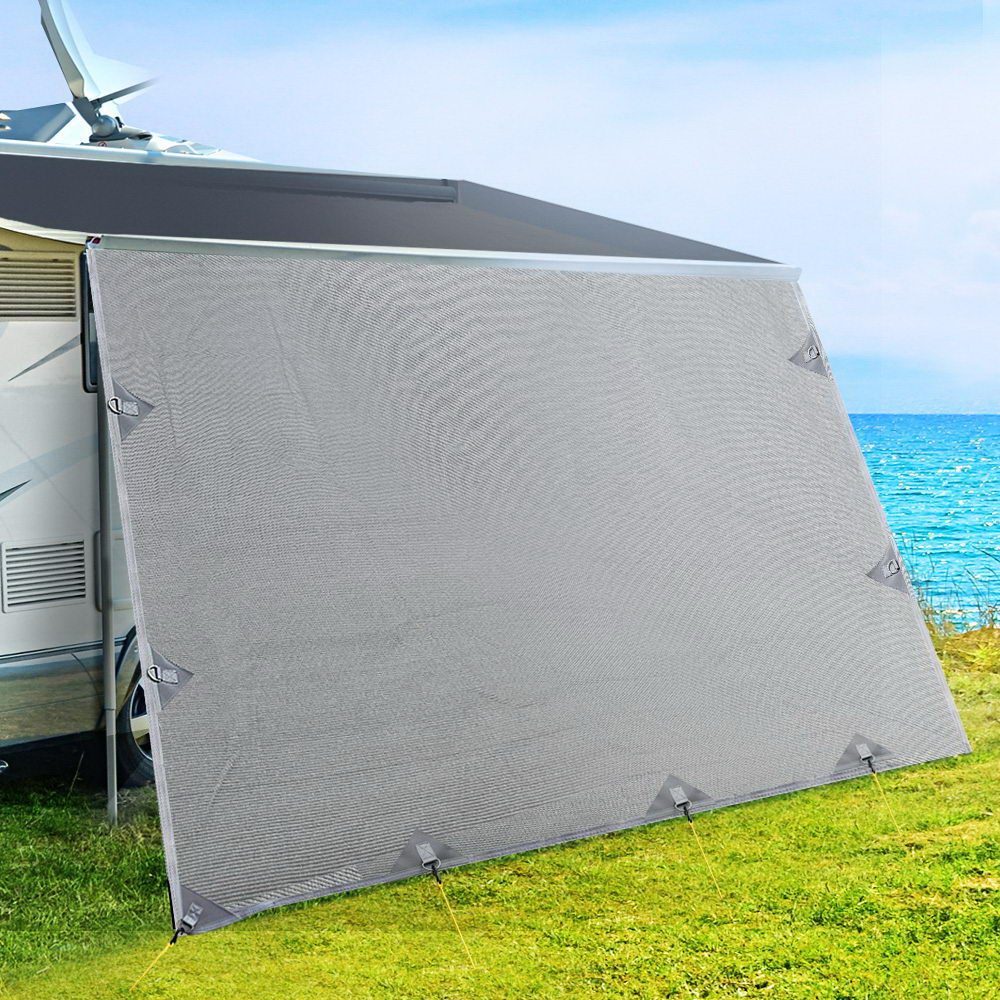 Weisshorn Caravan Privacy Screen Roll Out Awning 4.6x1.95M End Wall Side Sun Shade Grey