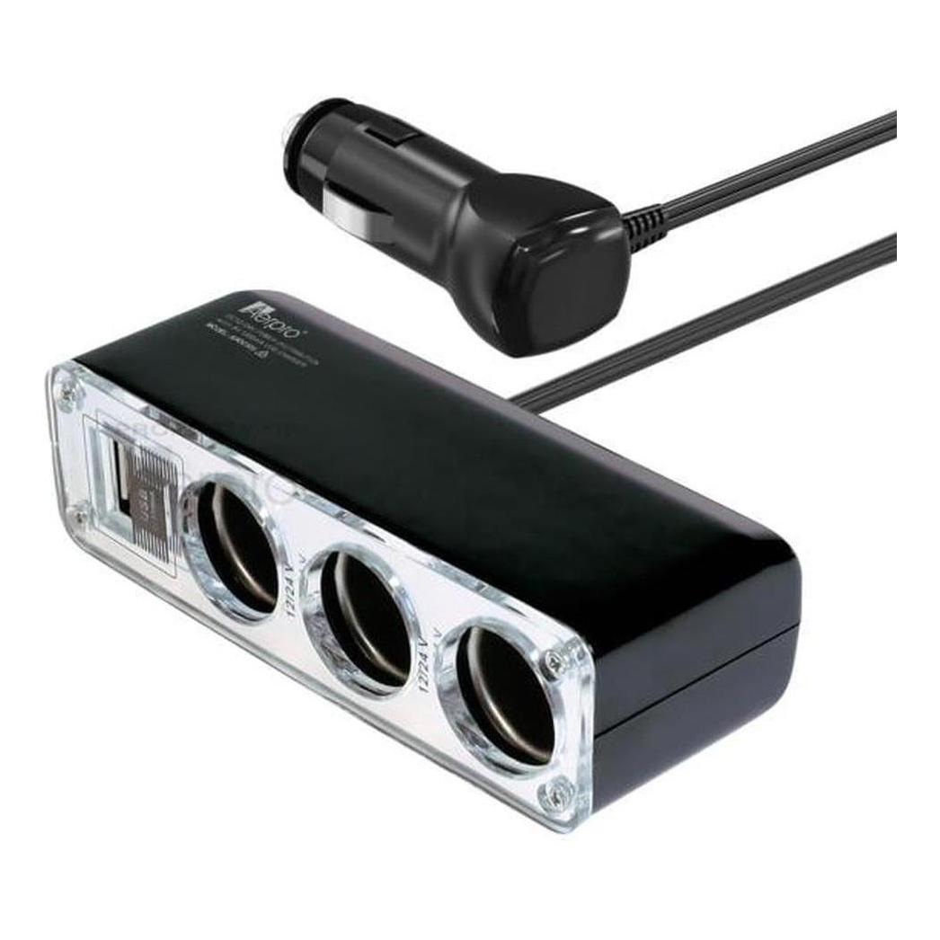 Aerpro 12V / 24V Triple Accessory Socket Adaptor Inc 5V/2.4A USB Port 800mm Lead