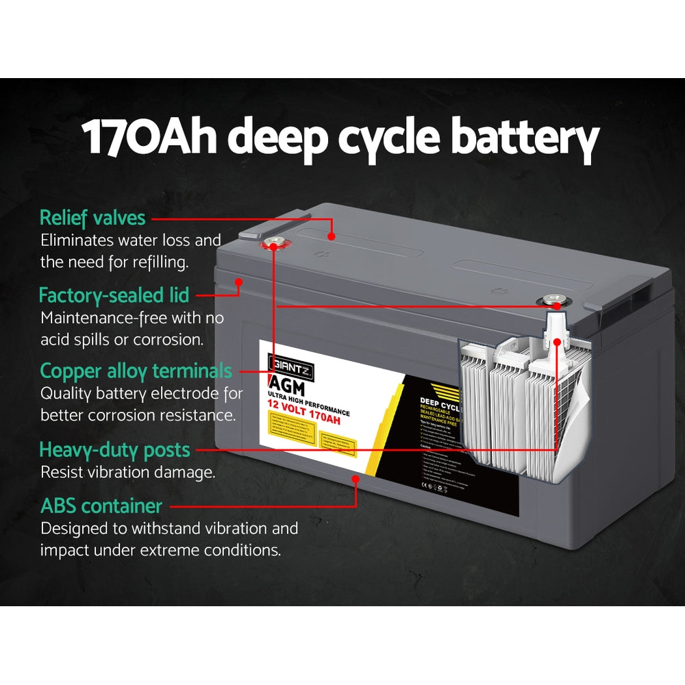 Giantz AGM Deep Cycle Battery 12V 170Ah