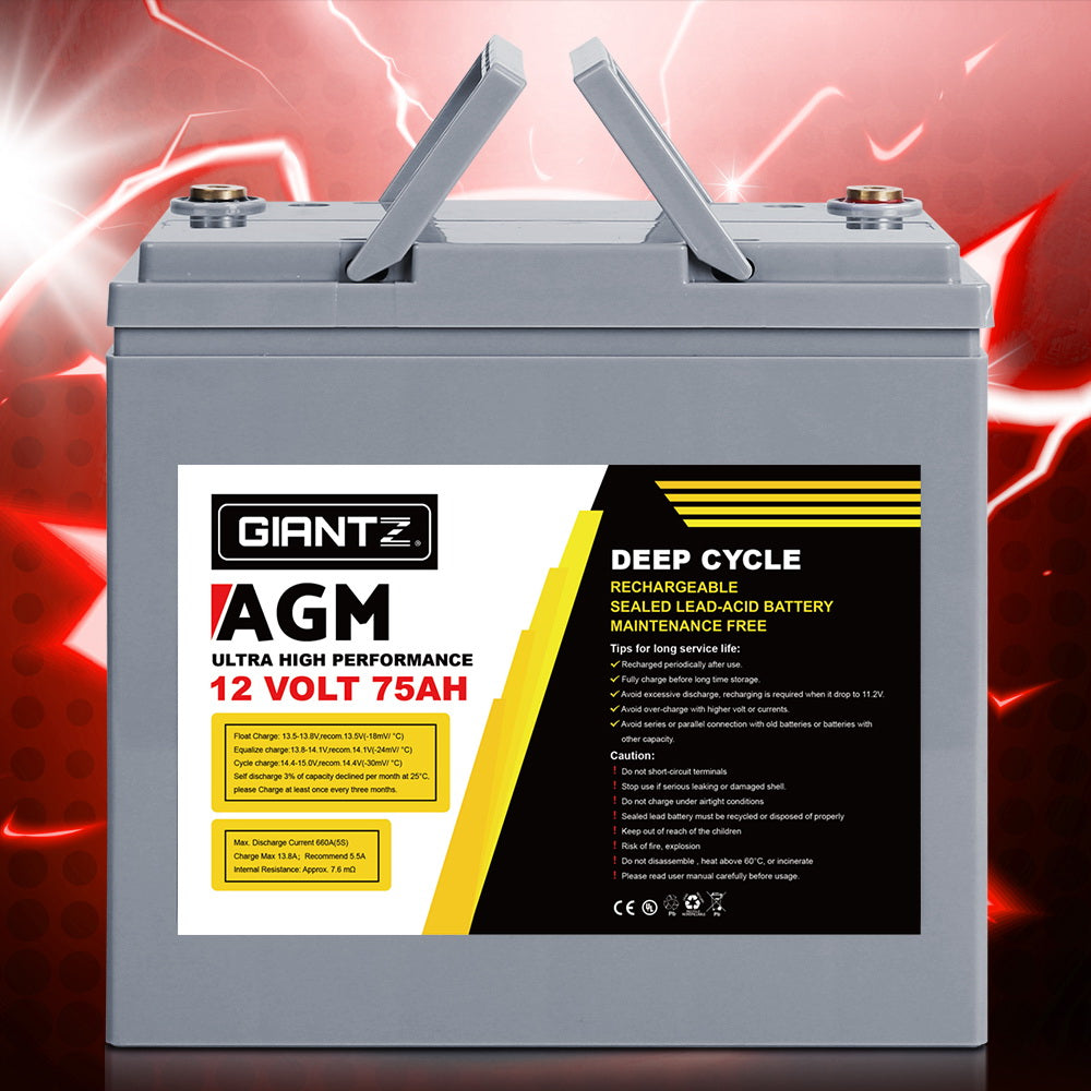 Giantz AGM Deep Cycle Battery 12V 75Ah