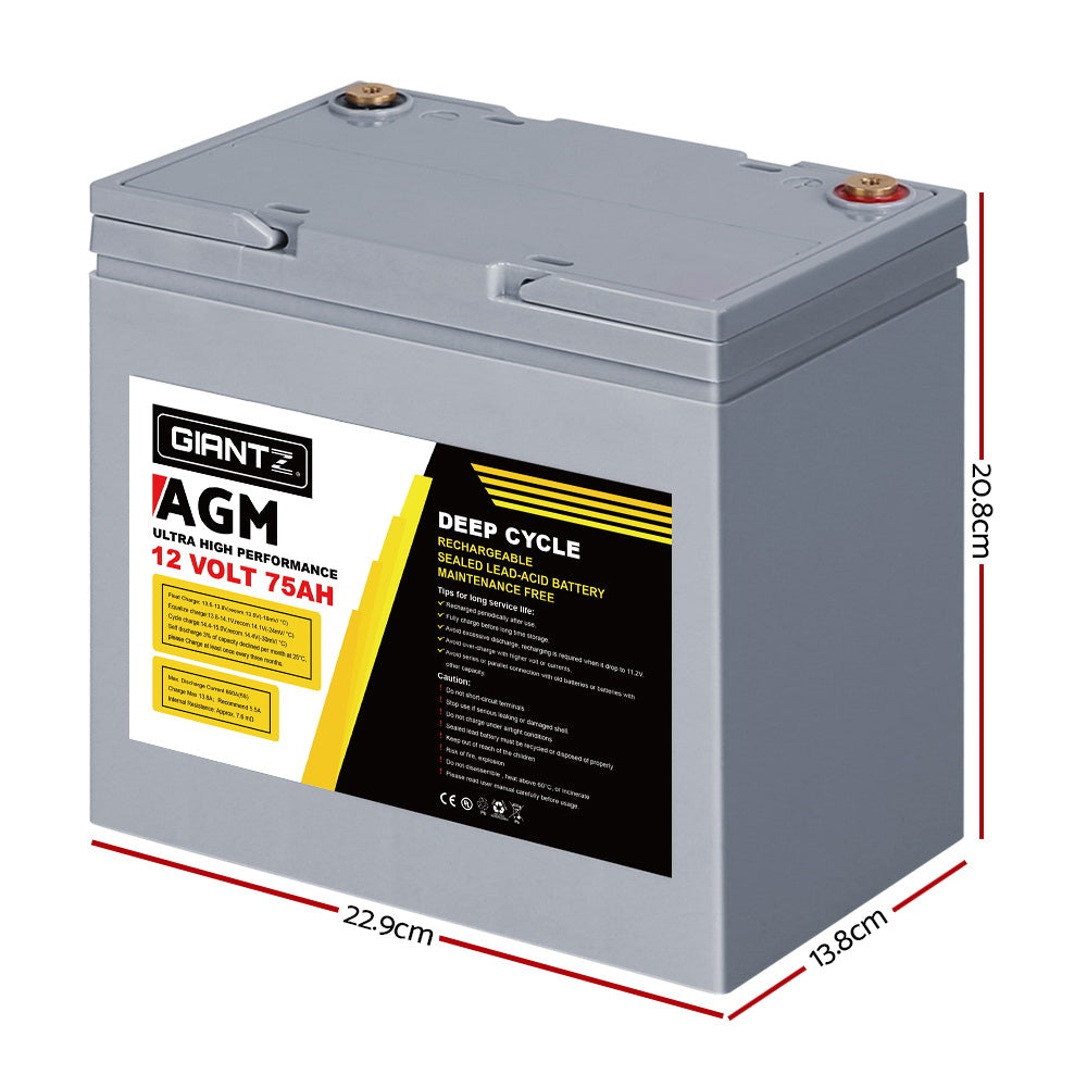 Giantz AGM Deep Cycle Battery 12V 75Ah