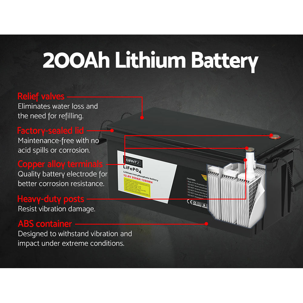 Giantz 12V 200Ah Lithium Battery LiFePO4 Deep Cycle