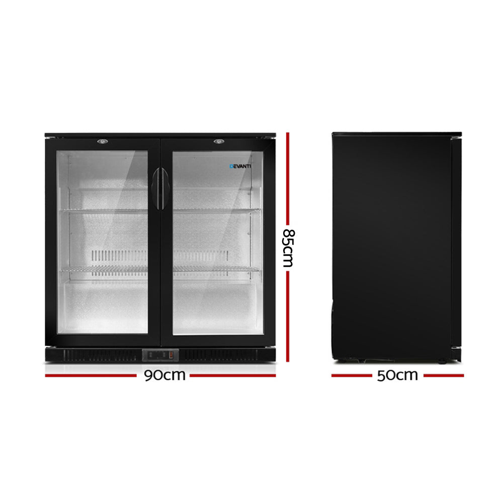 Devanti 198L Bar Fridge Dual Glass Door w/ Light Black - RV Online