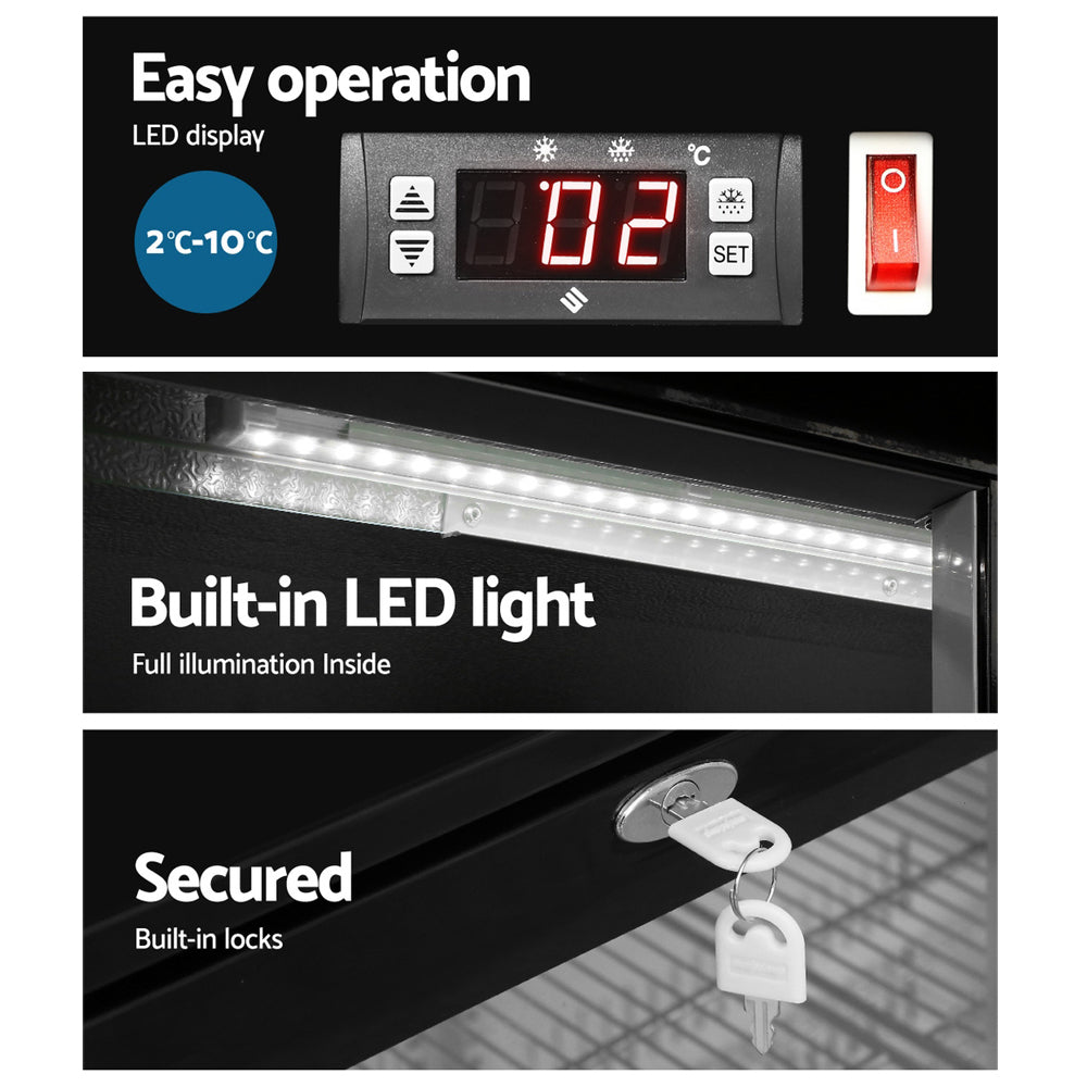 Devanti 198L Bar Fridge Dual Glass Door w/ Light Black - RV Online