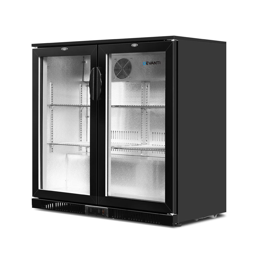 Devanti 198L Bar Fridge Dual Glass Door w/ Light Black - RV Online