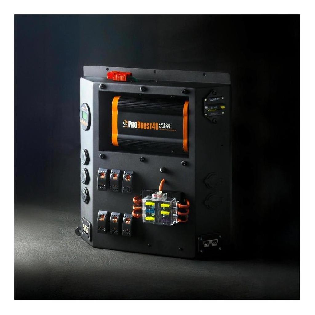 BMPRO Canopy Distribution Charging Board Inc Battery Display and 40 Amp Pro Boost 40 Solar DC-DC Charger