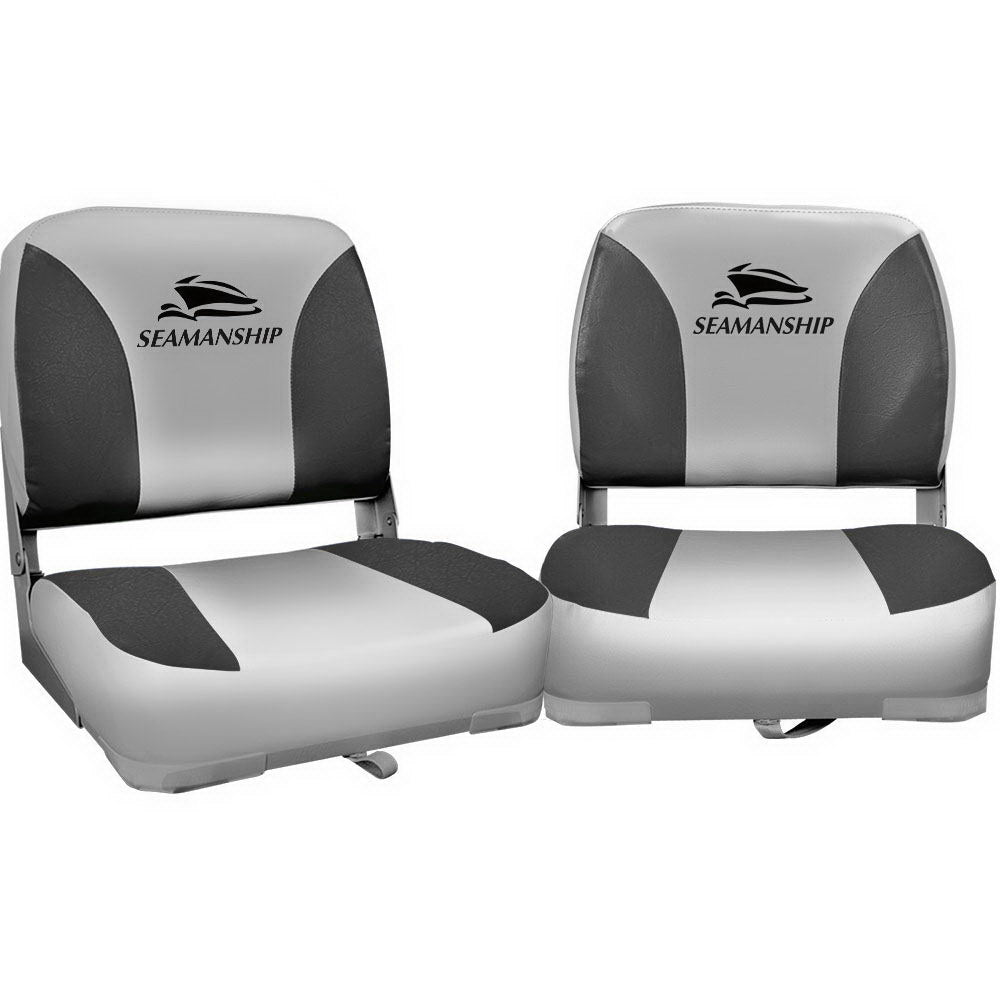 Seamanship 2X Folding Boat Seats Marine Swivel Low Back 13cm Padding Charcoal - RV Online
