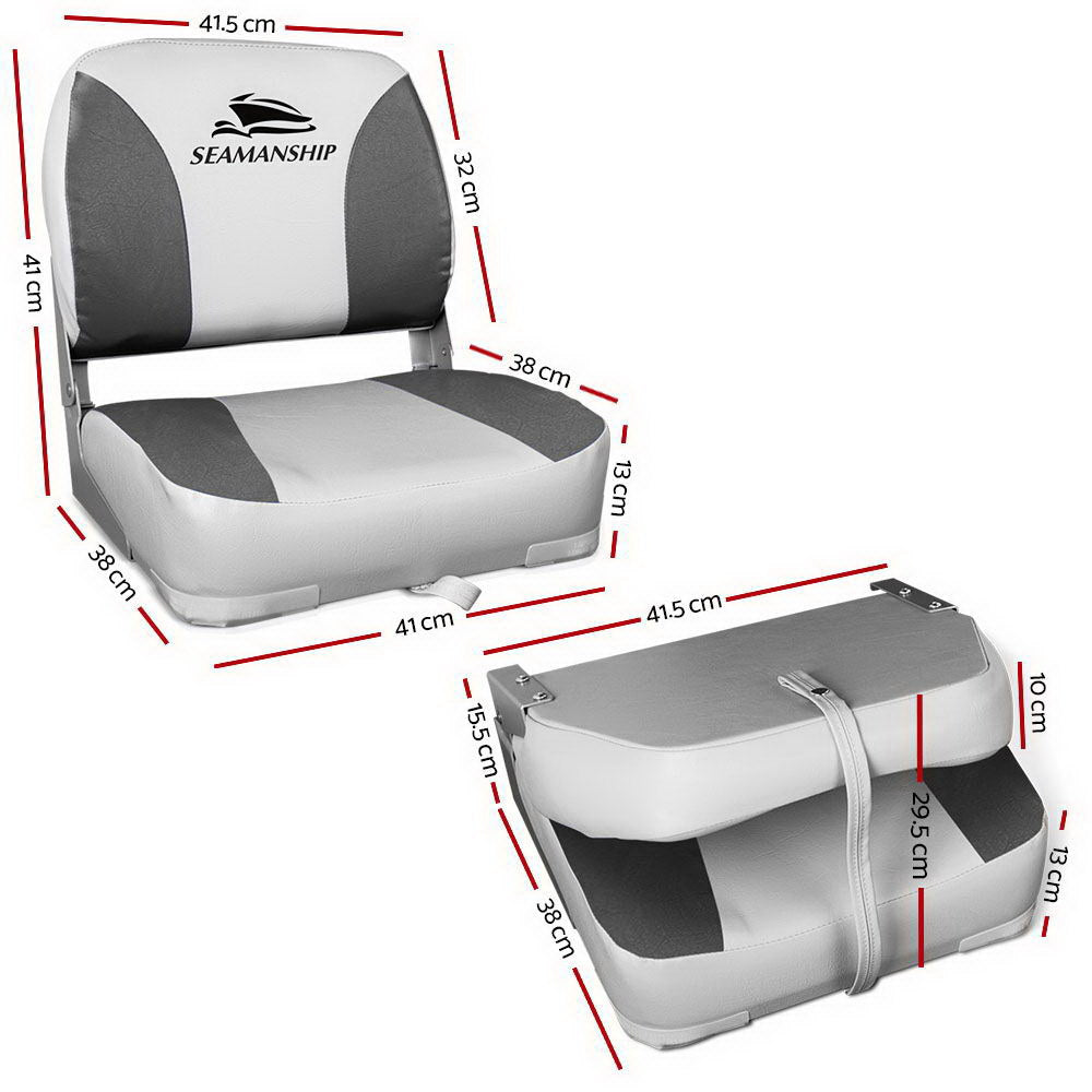 Seamanship 2X Folding Boat Seats Marine Swivel Low Back 13cm Padding Charcoal - RV Online