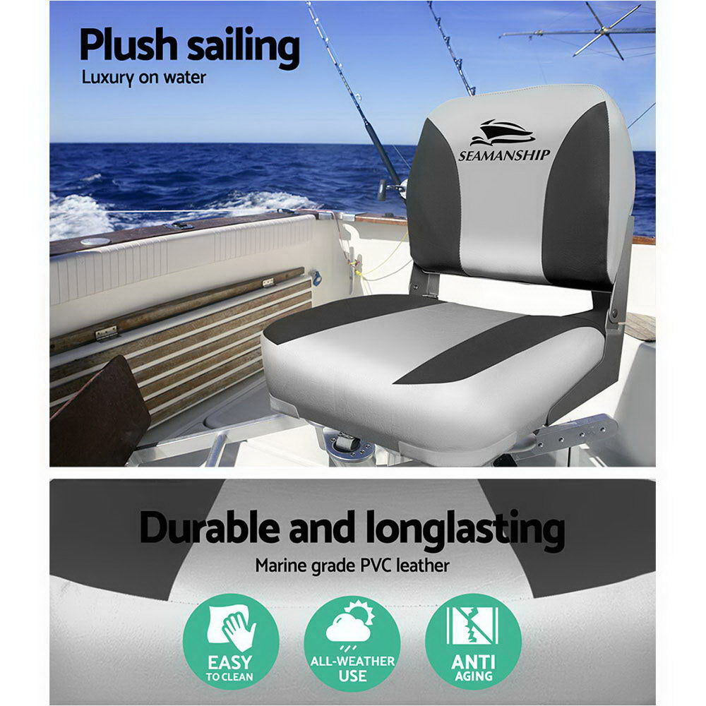 Seamanship 2X Folding Boat Seats Marine Swivel Low Back 13cm Padding Charcoal - RV Online