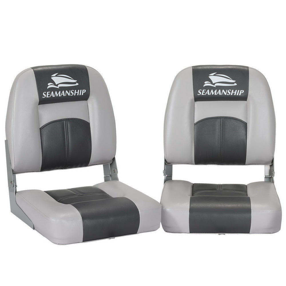 Seamanship 2X Folding Boat Seats Marine Swivel Low Back 10cm Padding Charcoal - RV Online