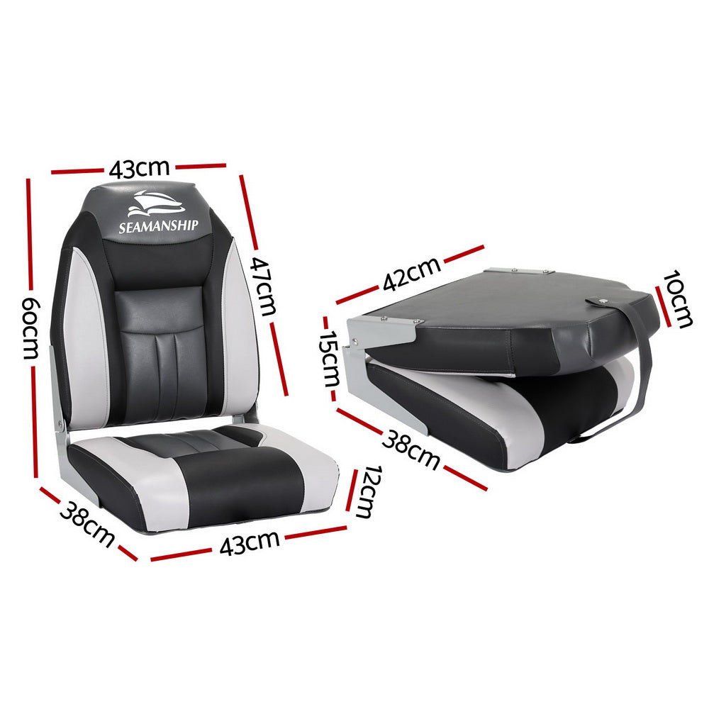 Seamanship 2X Folding Boat Seats Marine Seat Swivel High Back 12cm Padding Black - RV Online