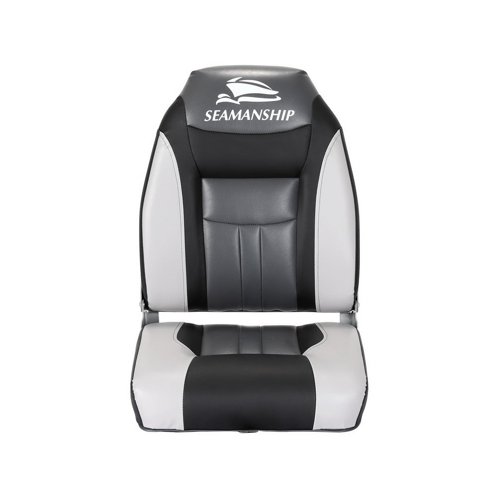 Seamanship 2X Folding Boat Seats Marine Seat Swivel High Back 12cm Padding Black - RV Online