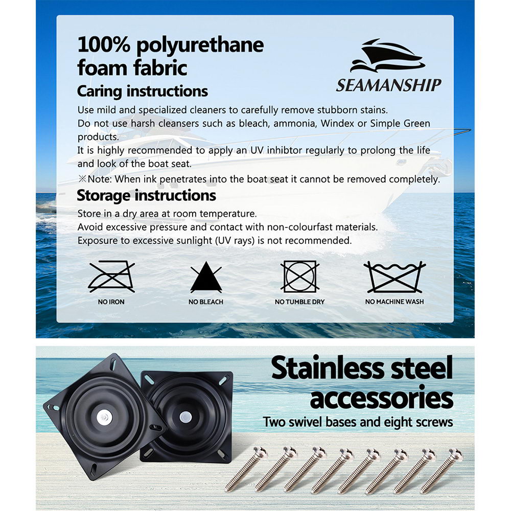 Seamanship 2X Folding Boat Seats Marine Seat Swivel High Back 12cm Padding Black - RV Online