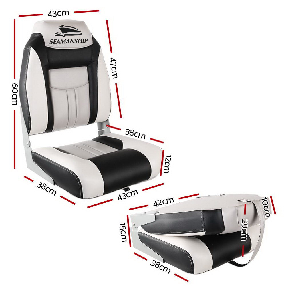 Seamanship 2X Folding Boat Seats Marine Seat Swivel High Back 12cm Padding Grey - RV Online