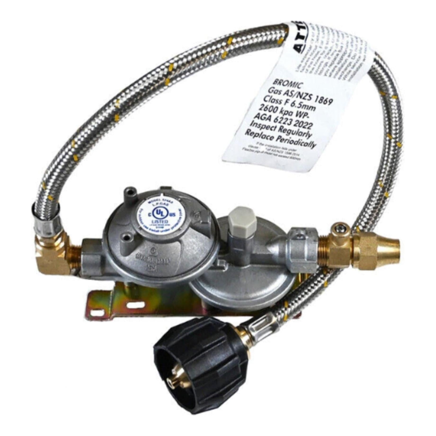 Bromic Single Dual Stage Gas Regulator Kit 600mm Pig Tail 3/8"