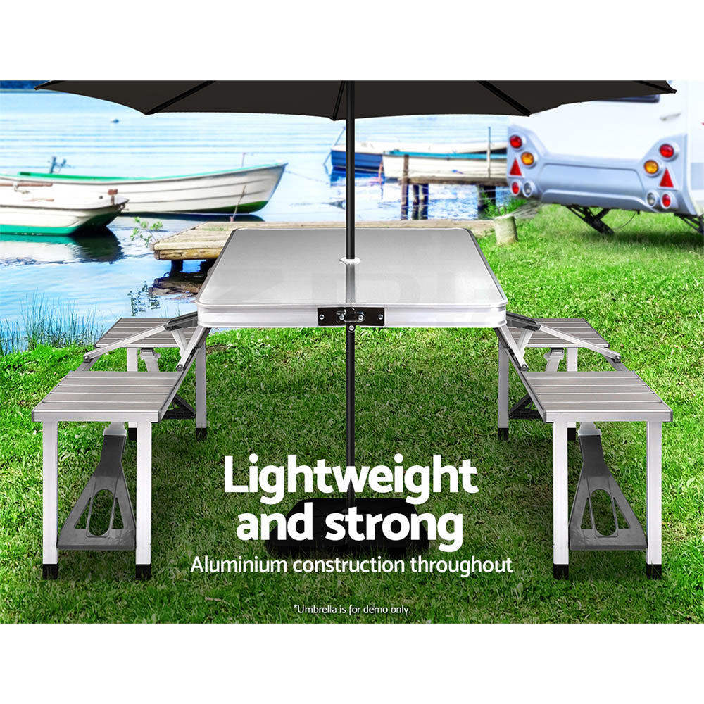 Weisshorn Folding Camping Table With 2 Bench Chairs Set - RV Online