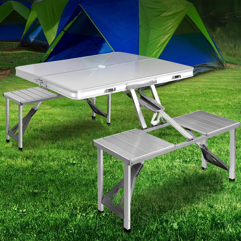 Weisshorn Folding Camping Table With 2 Bench Chairs Set - RV Online