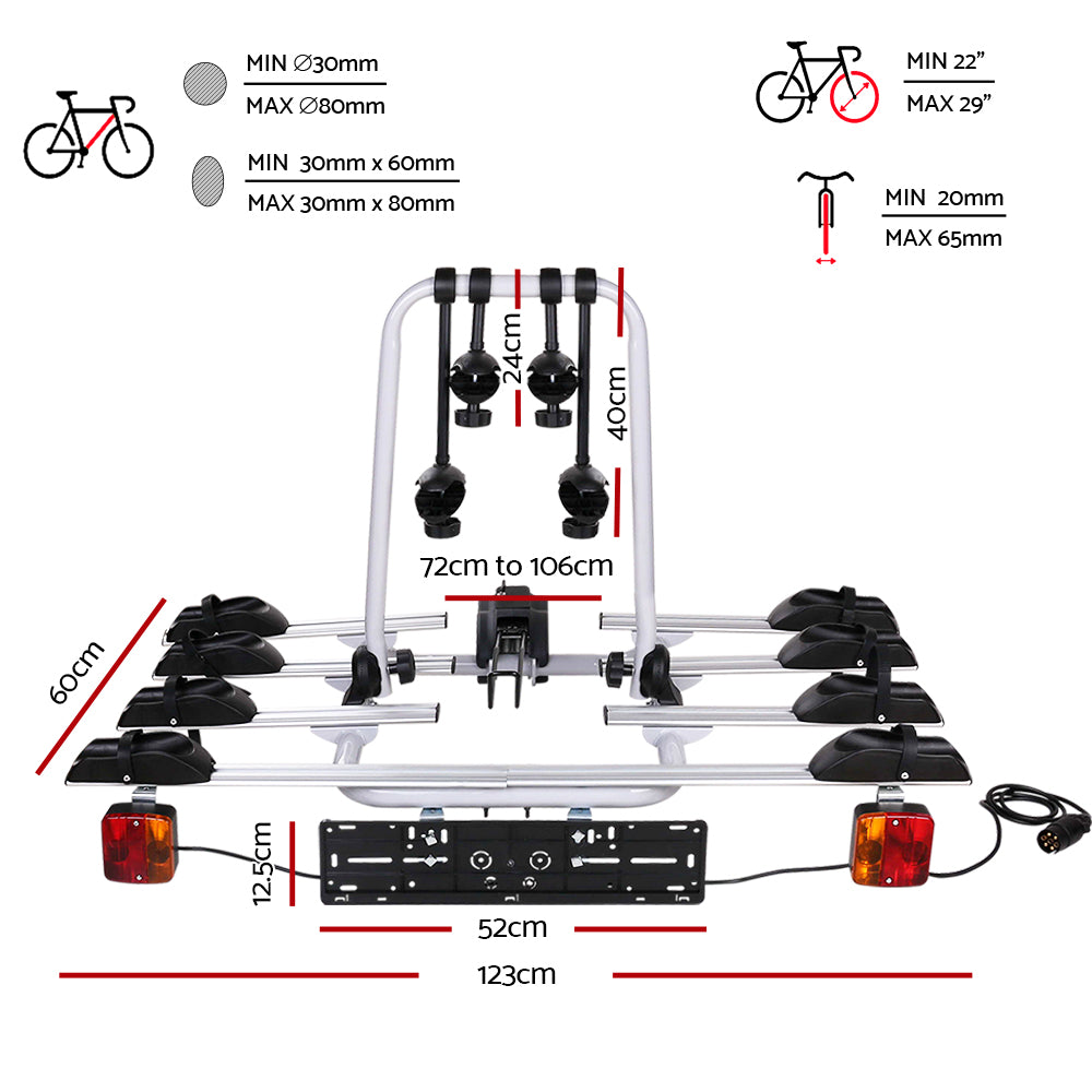 Giantz 4 Bicycle Bike Carrier Rack Silver
