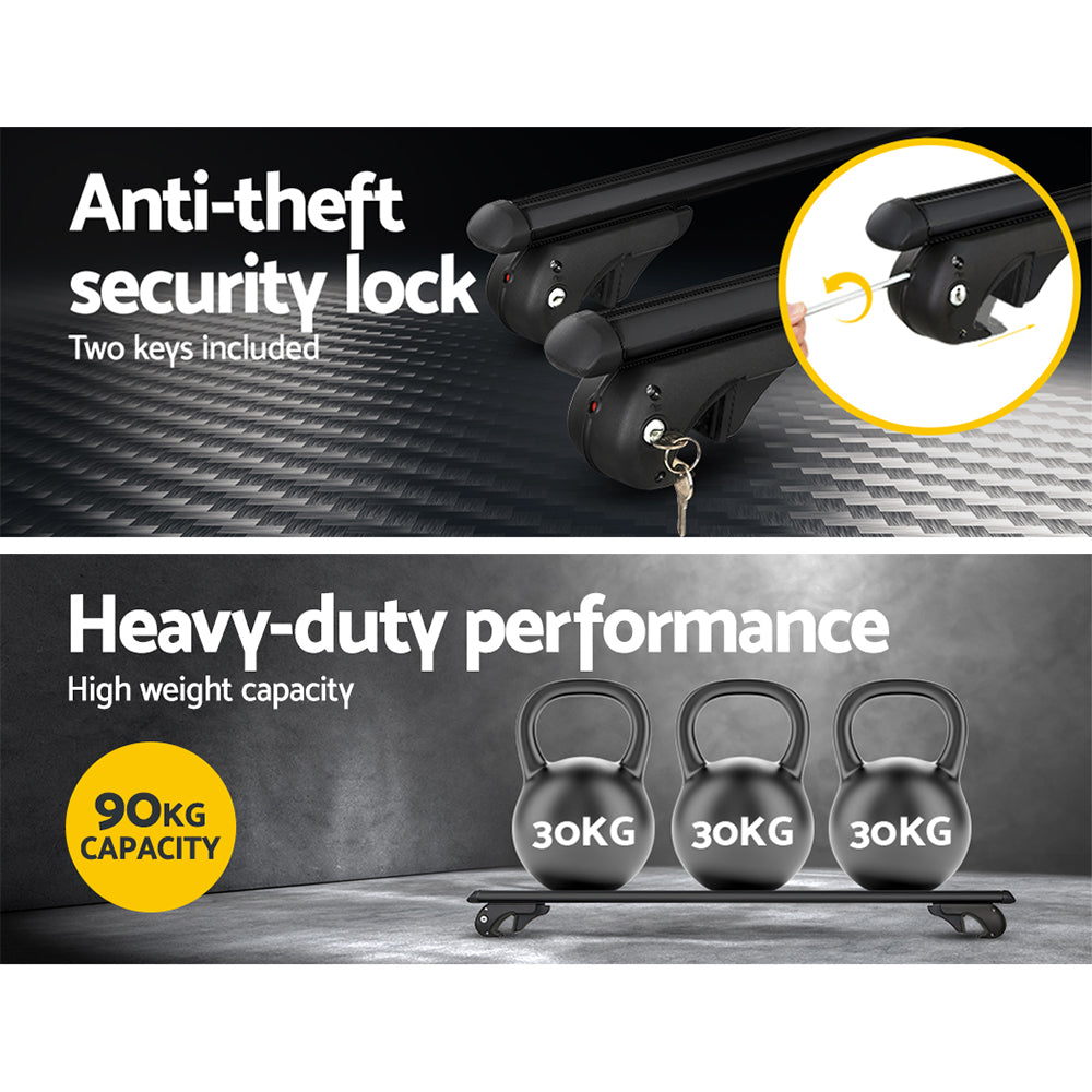 Universal Car Roof Racks Pod Aluminium Cross Bars Adjustable 108cm Black - RV Online