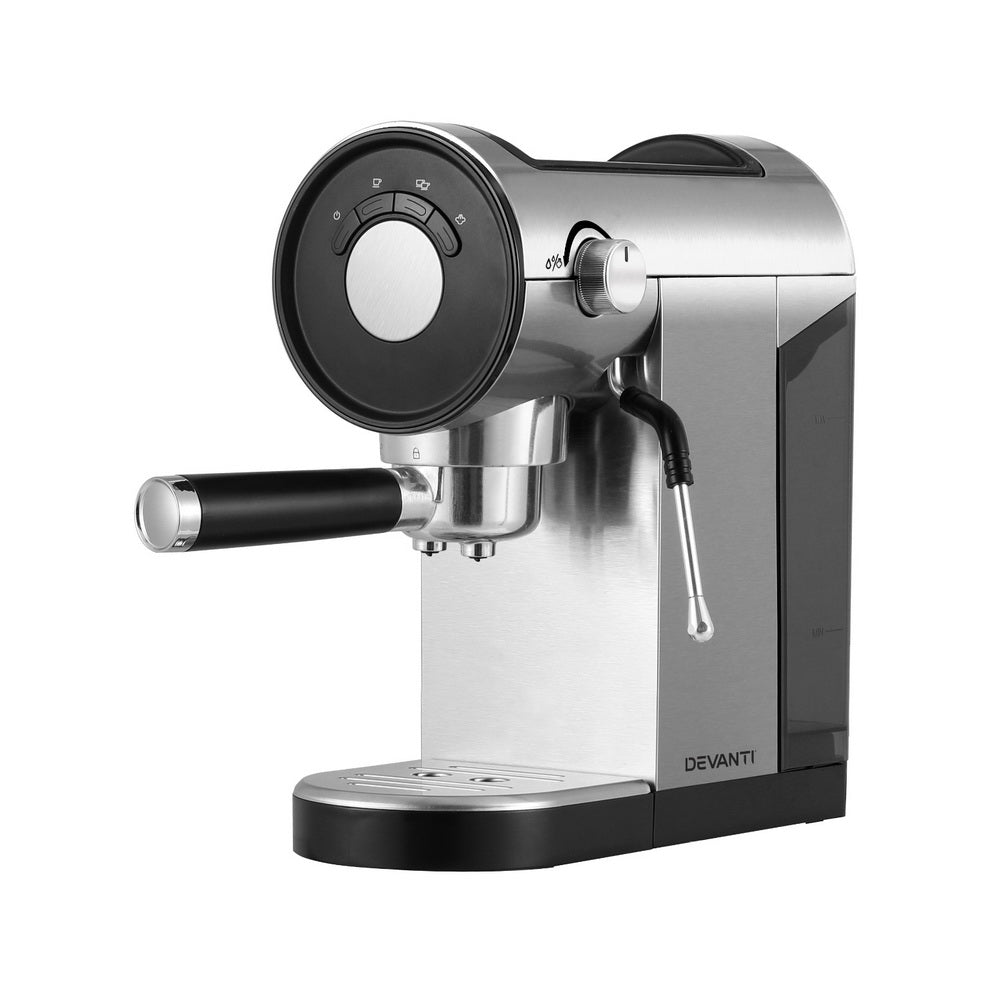 Devanti 20 Bar Coffee Machine Espresso Cafe Maker Silver - RV Online