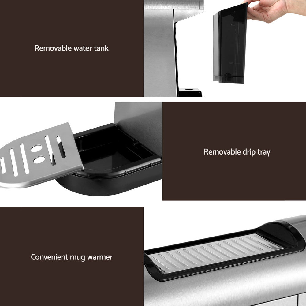 Devanti 20 Bar Coffee Machine Espresso Cafe Maker Silver - RV Online