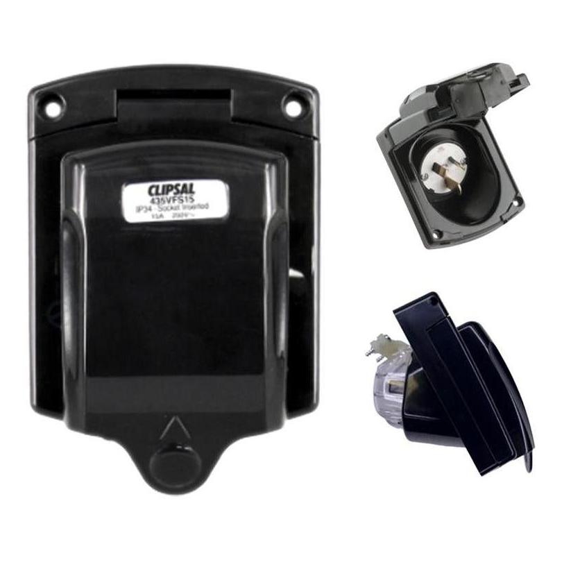 Clipsal 15Amp 240V Power Inlet Socket 3 Pin Black