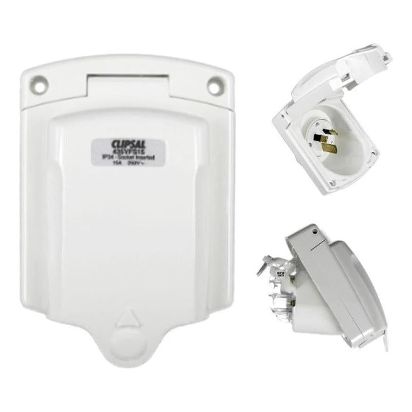 Clipsal 15Amp 240V Power Inlet Socket 3 Pin White