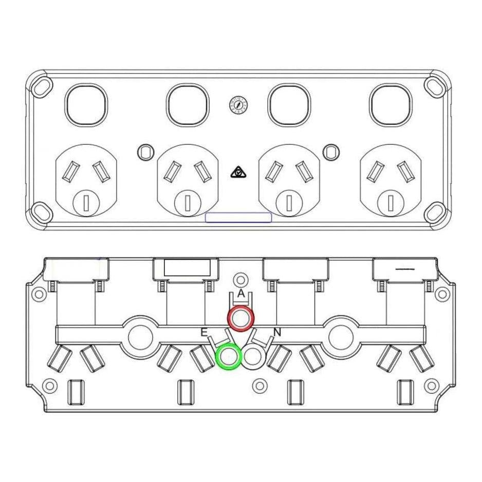 Clipsal Double Pole 10A 4 Gang Quad Horizontal GPO PowerPoint C2000 White