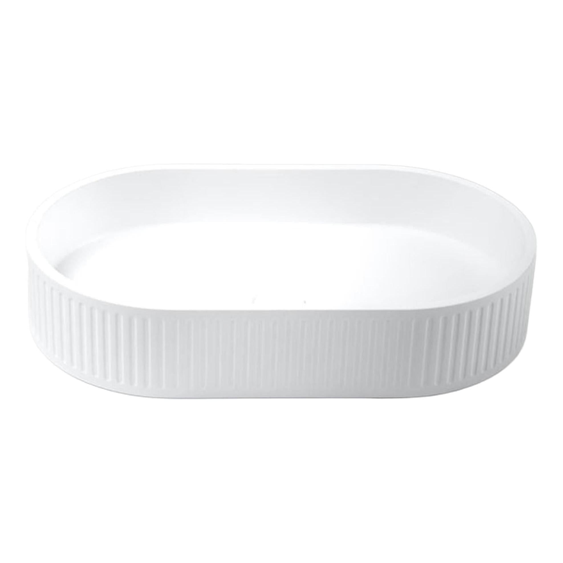 Concrete Single Bowl Basin Sink Fluted Oval 600 x 350 x 120 - White